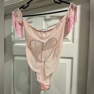 iHeartRaves Roma x iHR Be Mine Cutout Mesh Bodysuit - Baby Pink - L